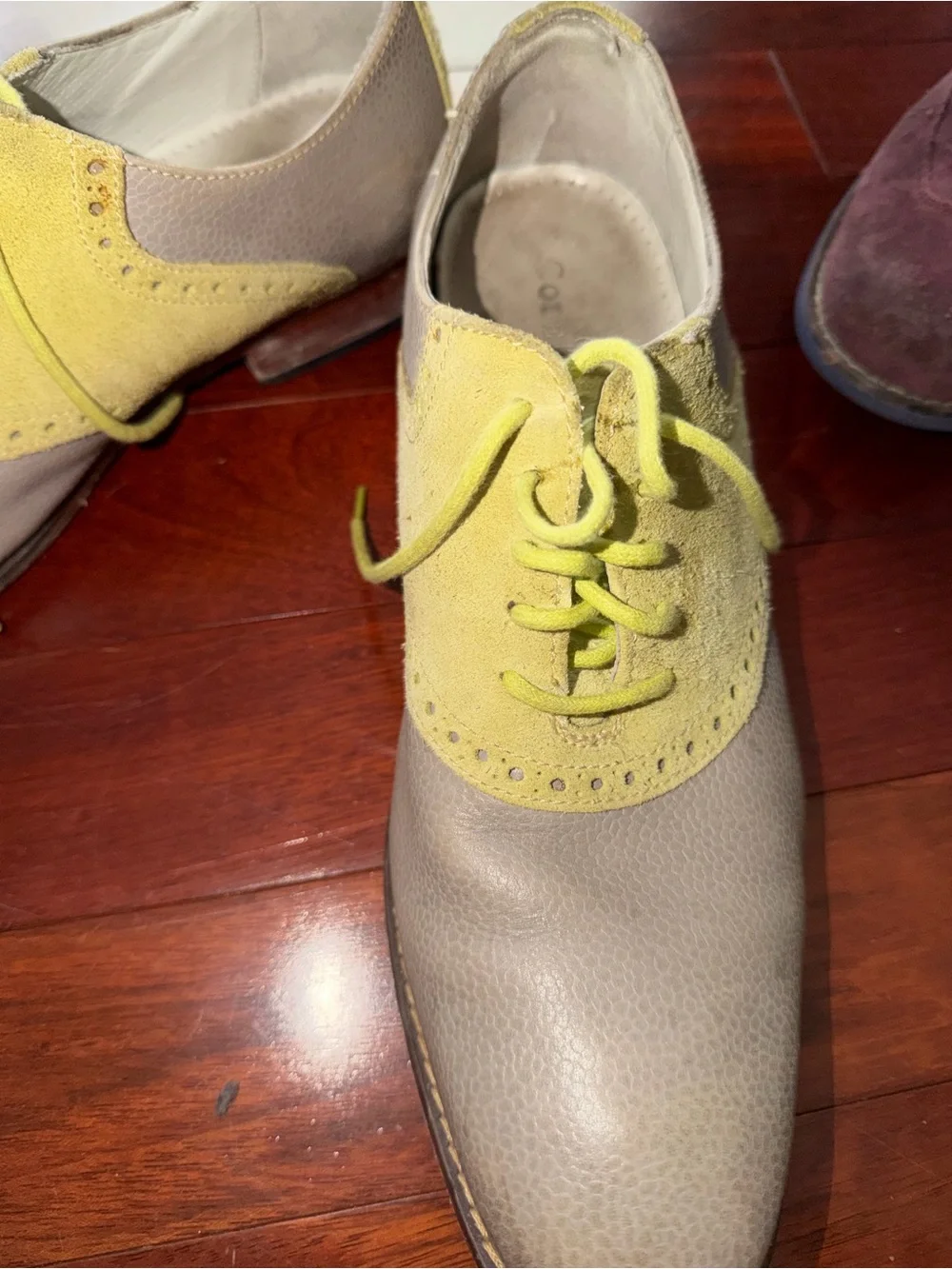 Cole Haan Men's Two-Tone Gray and Yellow Lace-Up Oxfords - Saddle Shoes